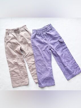 Pekkle Girls Wide Leg Pants in Beige and Lavender Size 6Y
